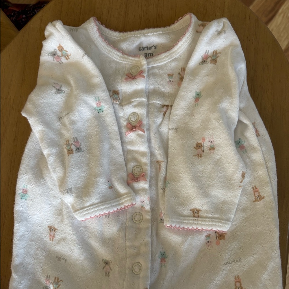 3 Piece Sleep Bundle Carter's Polka Dot Infant Button Up Gown, Plus 2 Sleepers